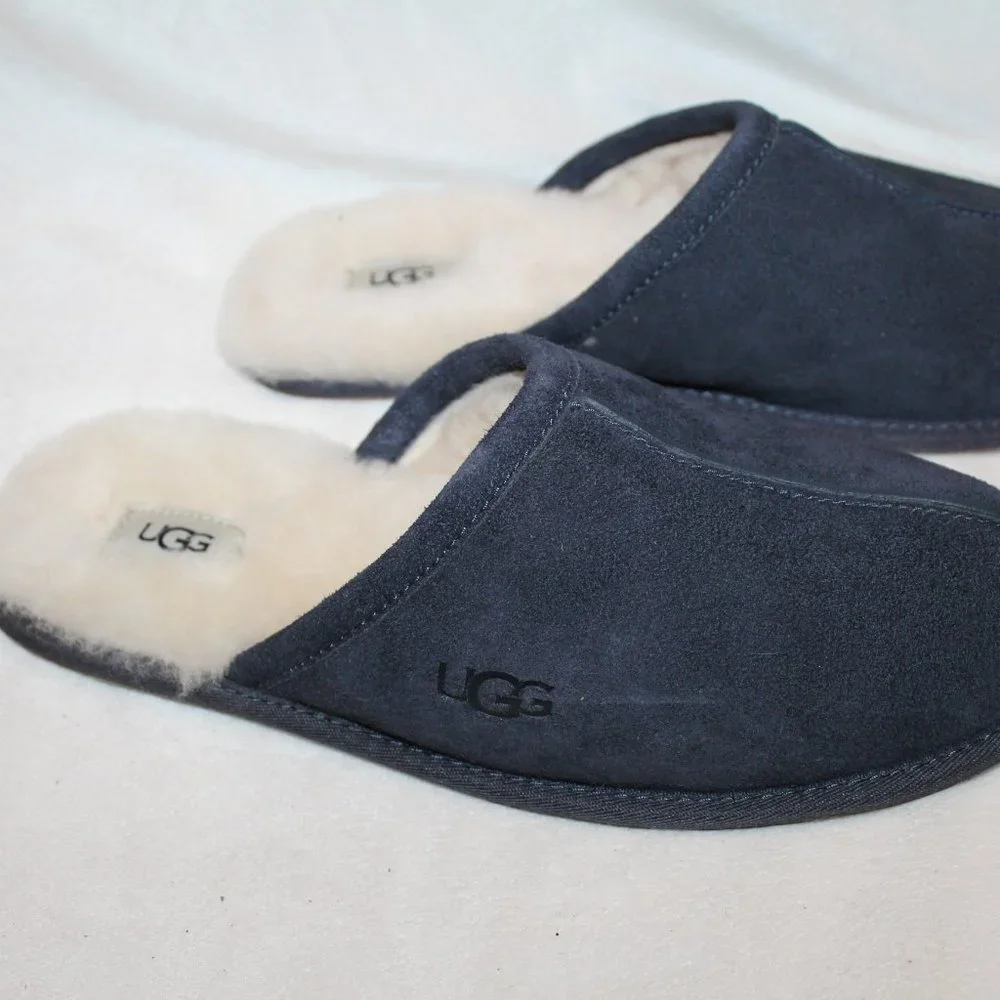 NIB UGG SCUFF SUEDE‎ SHEARLING MEN'S HOUSE SLIP ON SLIPPERS NAVY BLUE
